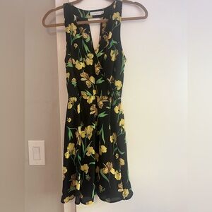 Lush Floral Black and Yellow Women's Wrap Dress